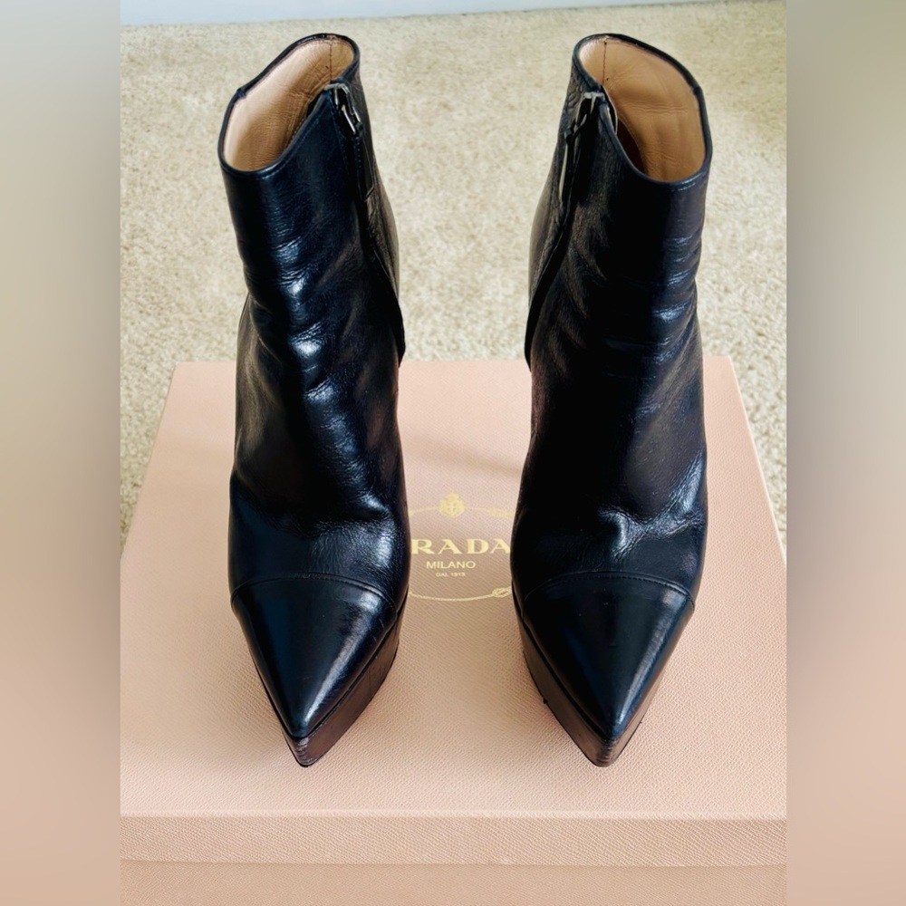 Prada Black Leather Platform Boots - Picture 2 of 6